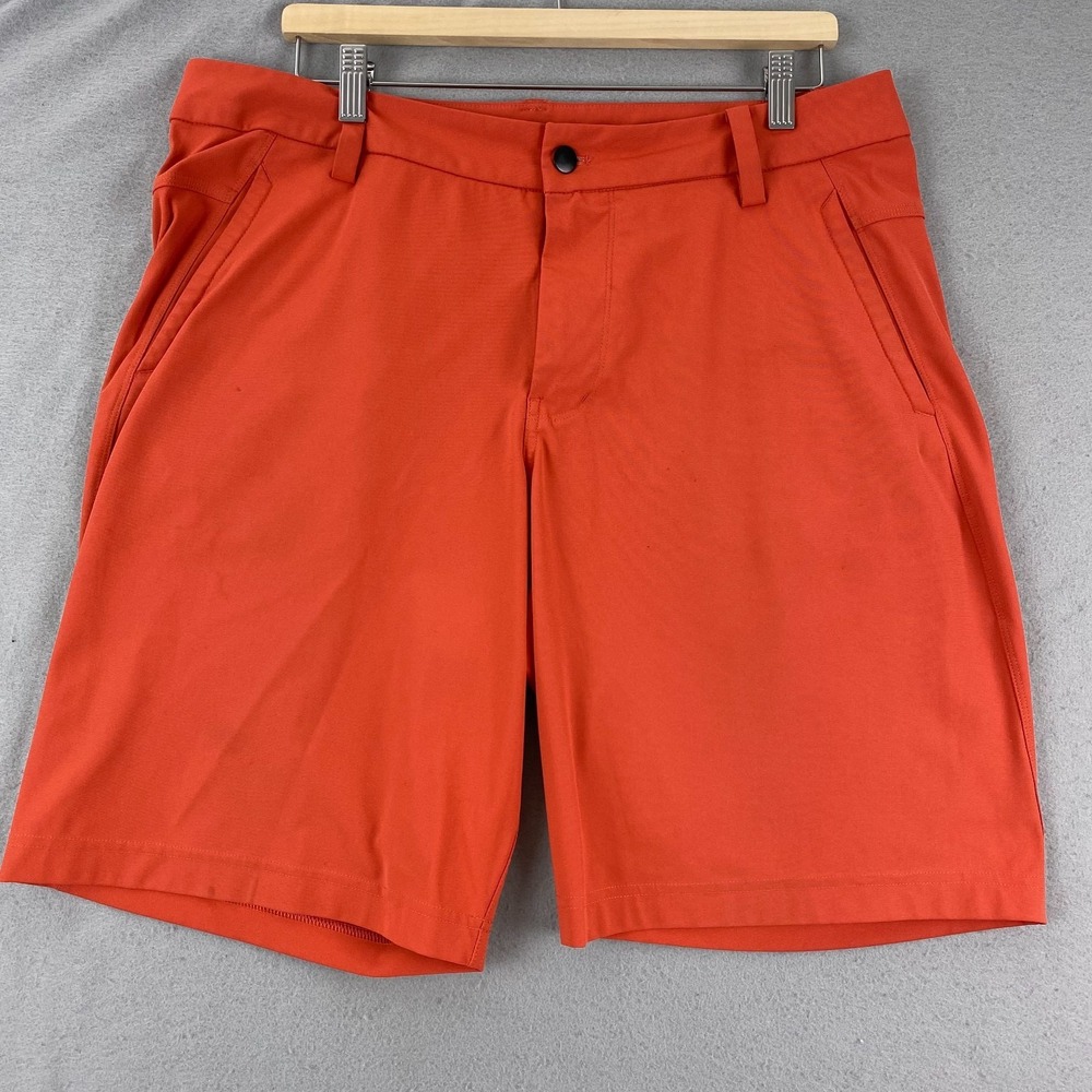 Lululemon Mens Commission Shorts 36 Classic Fit orange 10" zip pocket